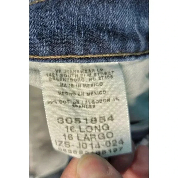 LEE STRAIGHT LEG BLUE JEANS SIZE 16 LONG, INSEAM 33" - Picture 4 of 5